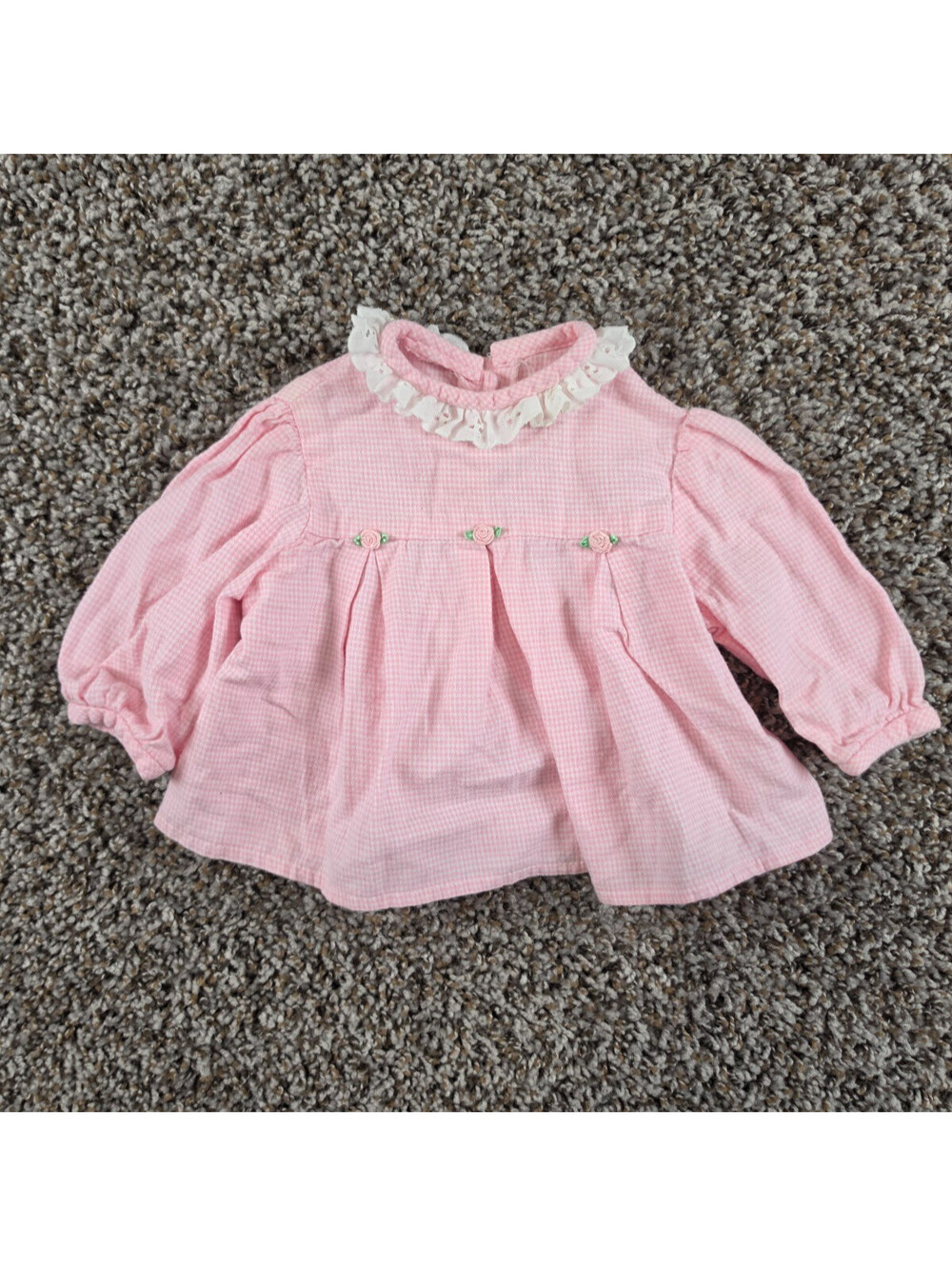 Vtg Simi Baby Girls Sz 3M Long Sleeve A Line Dress Pink Gingham Lace Collar